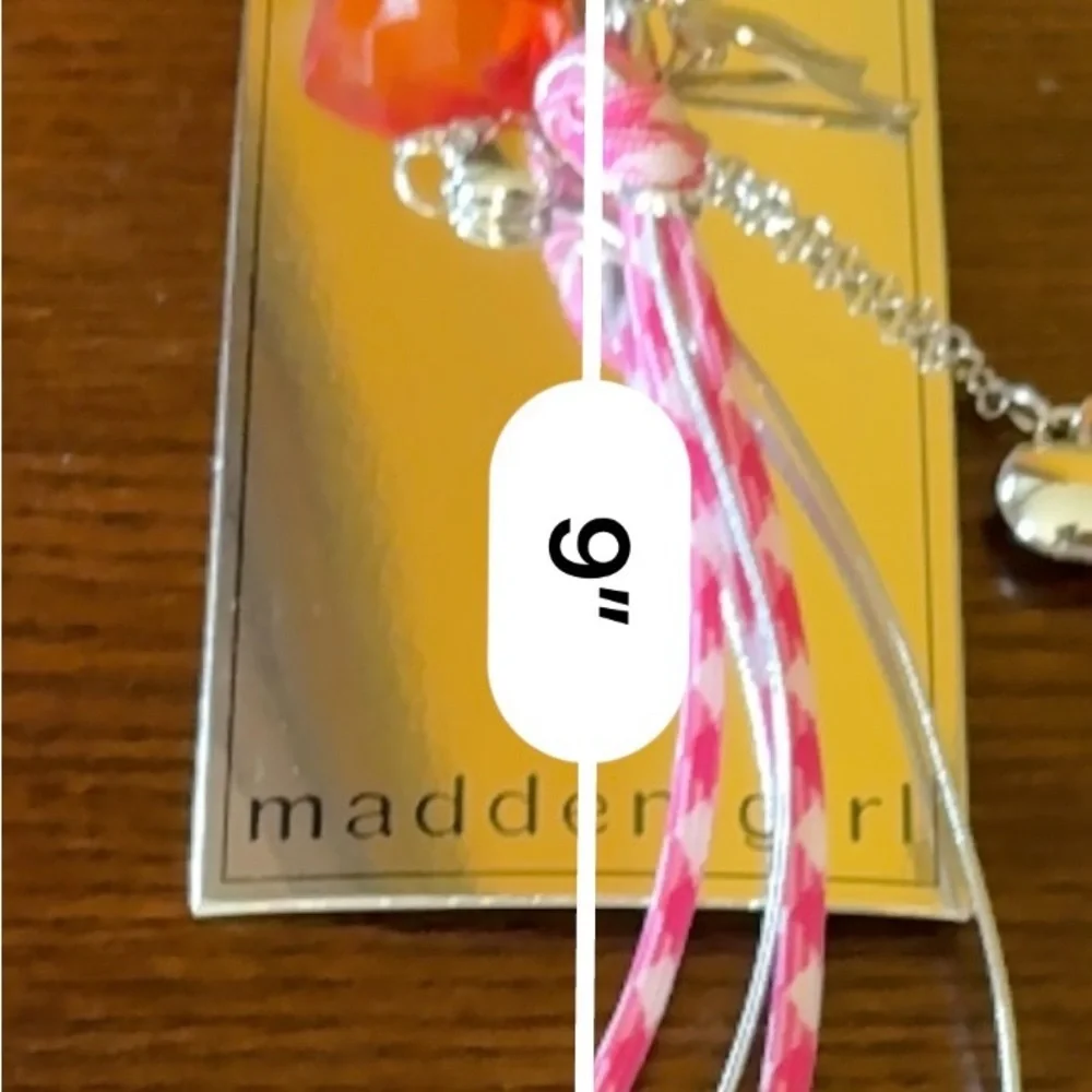 Madden Girl Silver Heart Bag Charm, Key Chain with Red and Pink Accents